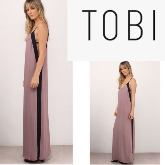 New Tobi Color Block Mauve & Black Long Sheath Maxi Dress Medium - Picture 2 of 8